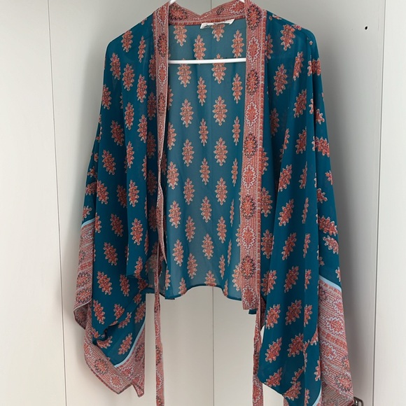 Rose + Olive teal & orange flowy shawl - Picture 8 of 9